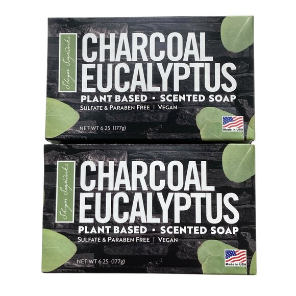 Shugar Soapworks Charcoal Eucalyptus Soap Lot of 2 Plant Based Vegan SulfateFree - Picture 1 of 11